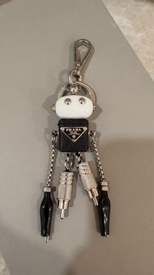 Prada Robot Keychain Black Saffiano Leather and Metal Hardware