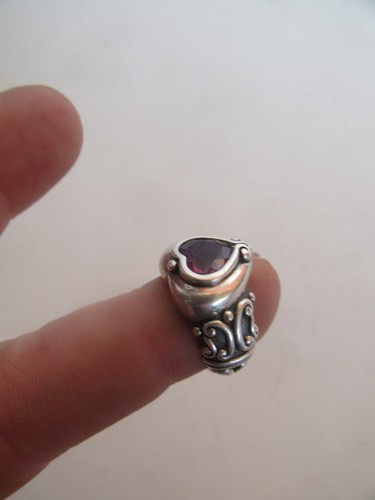 Vintage Brighton Prima Donna Amethyst Sterling Silver Heart Ring (S: 6) - Picture 11 of 16