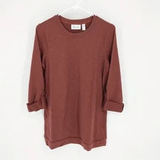 Denim & Co. Active French Terry 3/4-Sleeve Tunic Shirt Top XXS Raisin Brown