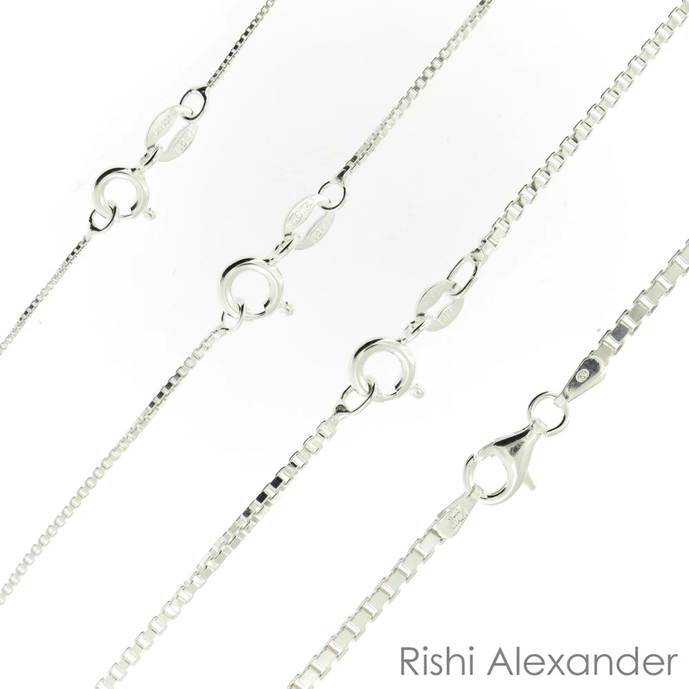 925 Sterling Silver Italian Box Link 0.8mm Thin Chain Necklace 16