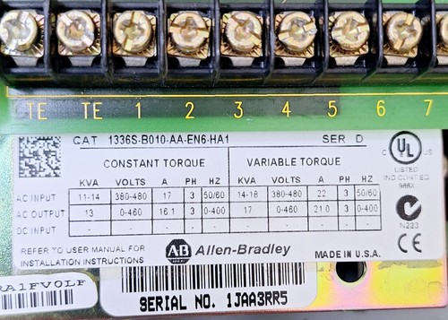 Allen-Bradley 1336S-B010-AA-EN6-HA1 Sensorless Vector 1336 Plus AC Drive - Imagen 5 de 14
