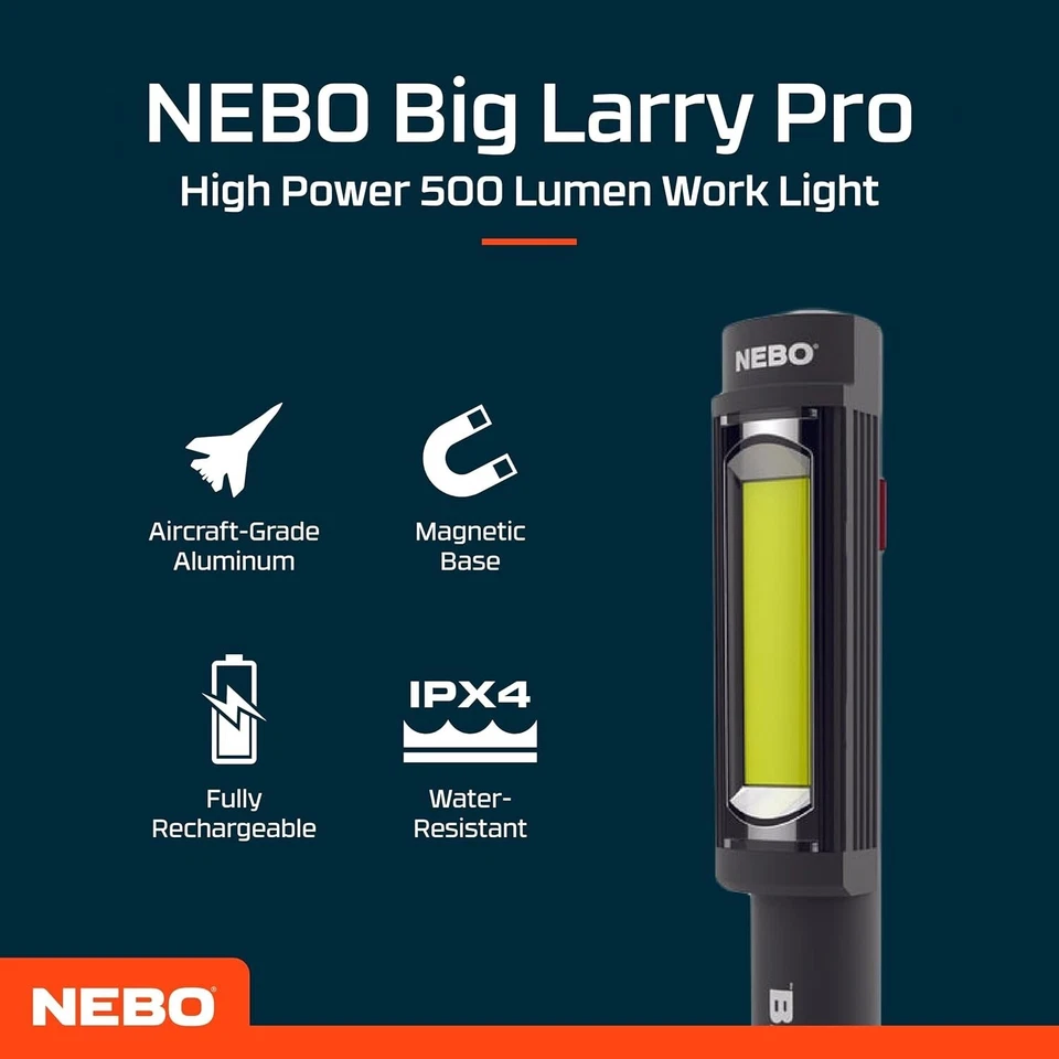 Nebo Torch Big Larry Pro Rechargeable Work Light water resistant 3 light modes - Image 3 of 4