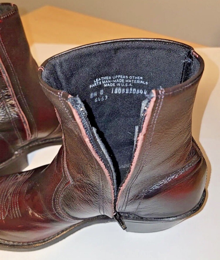 Abilene Mens Sage Western Black Cherry Dress Boots 8.5 Side Zipper