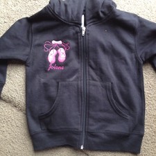 Personalized Girls Ballet Ballerina Dance Sweatshirt Zip up front Hoodie Youth