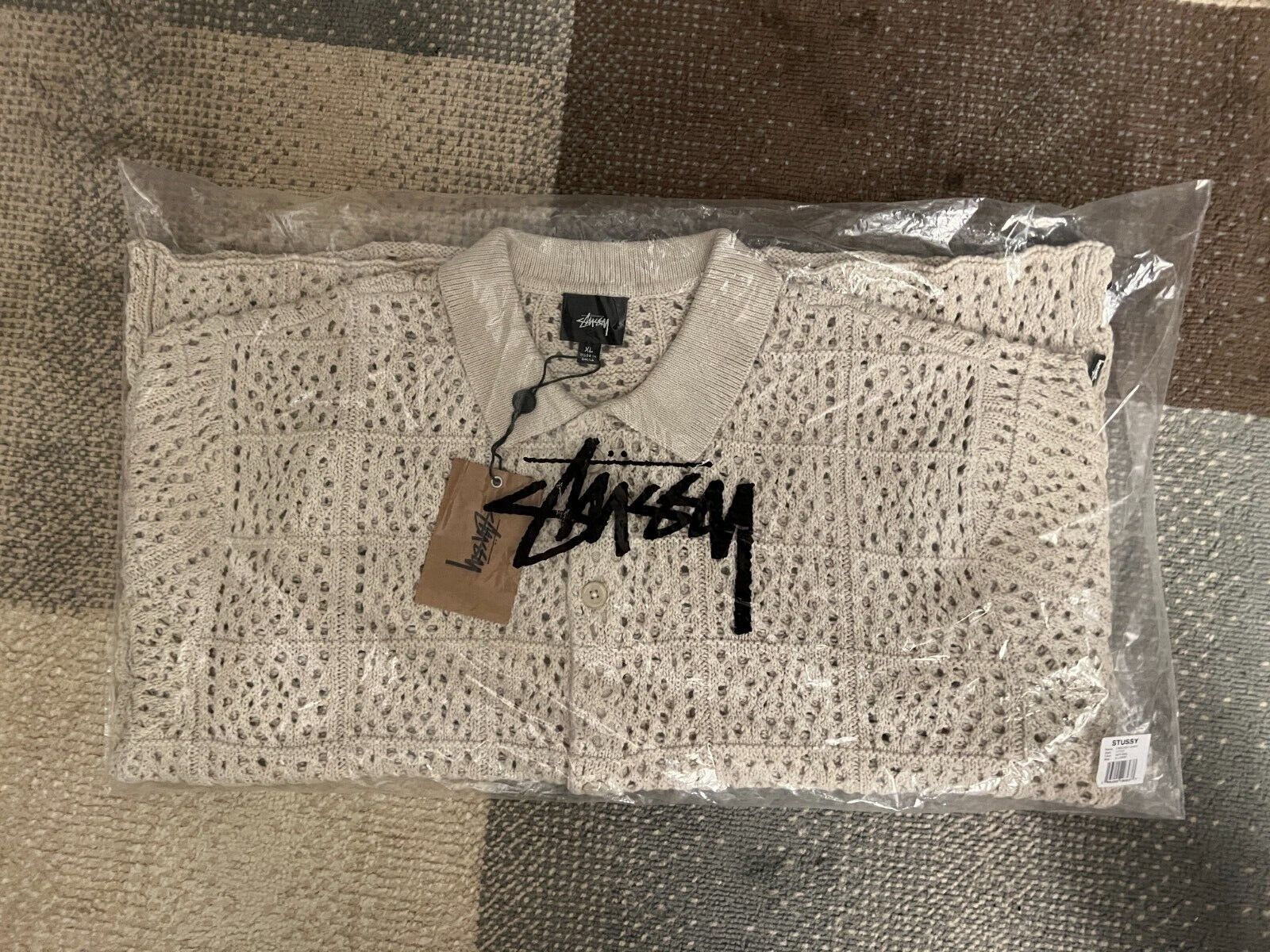 NEW Stussy Crochet Knit Shirt Natural Cotton short sleeve XL