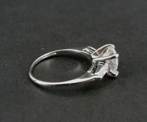 Ring Silver Round Cubic Zirconia with Side Stones Sterling 925 Size 6 Band Ring - Picture 3 of 4