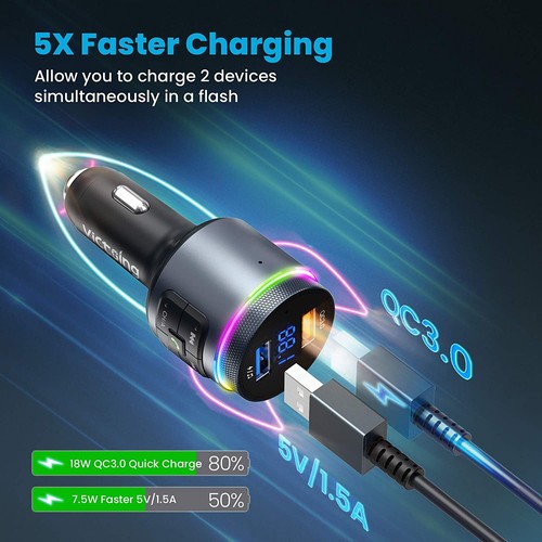 VicTsing Wireless Bluetooth RGB Car FM Transmitter MP3 Player QC3.0 USB Charger - Picture 5 of 10