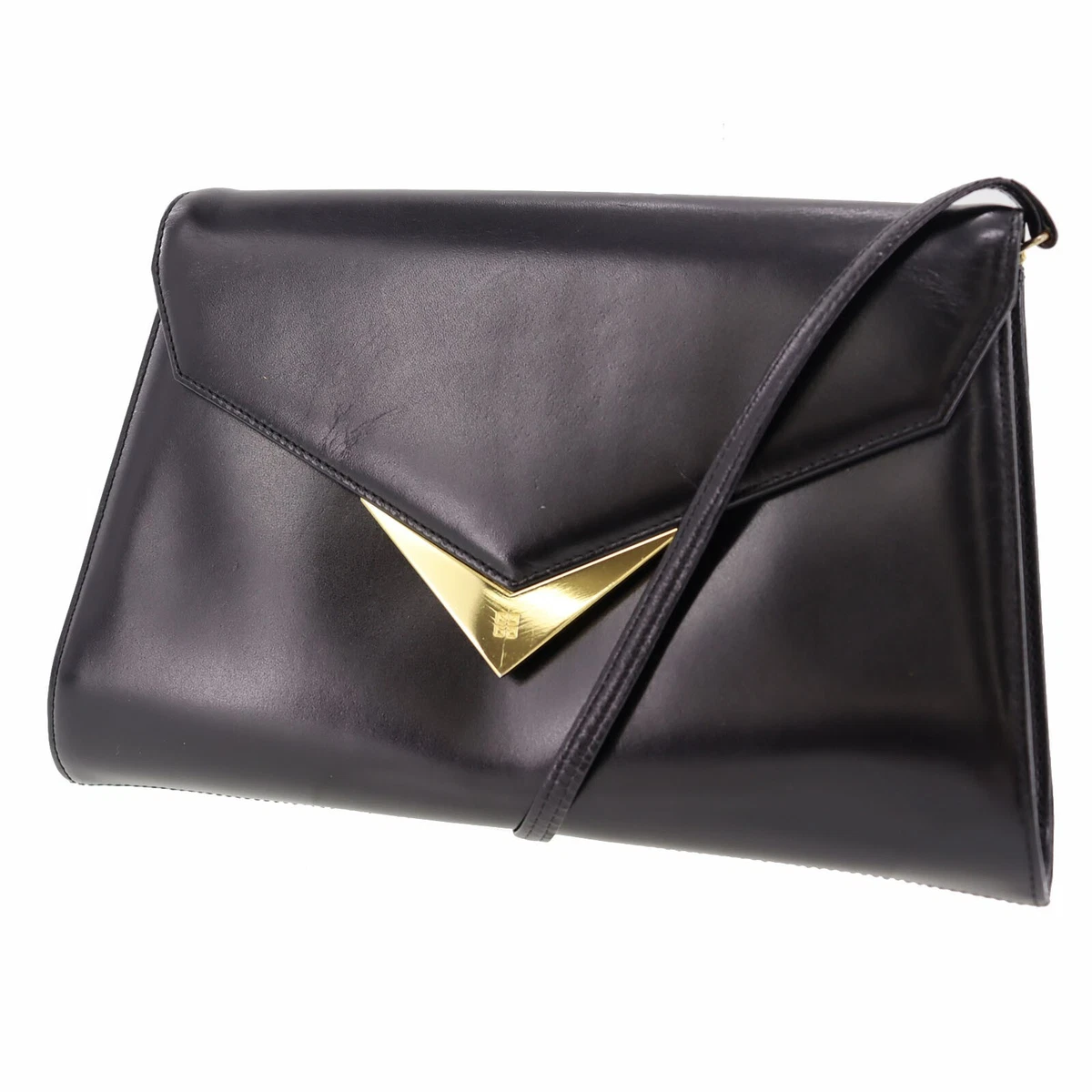 GIVENCHY Logos Used Shoulder Bag Black Leather Japan Vintage