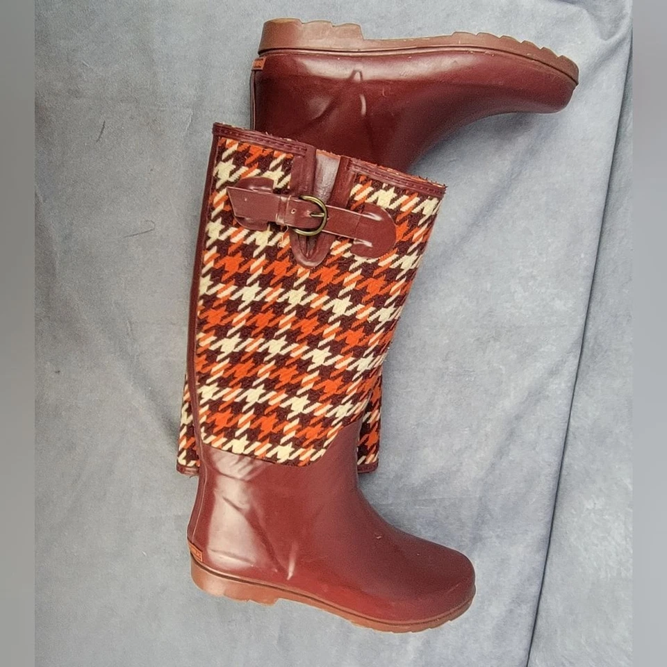 Botas de lluvia Banana Republic para mujer pata de gallo talla 9 granate naranja tweed usadas en excelente estado Foto 4 de 4