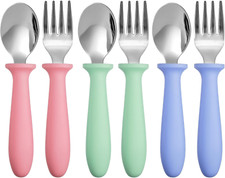6 Pieces Toddler Utensils Set - Kids Silverware with Plastic Handle Stainless St