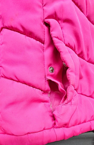 SO Puffer Jacket Girls 7/8 Hooded Hot Pink Faux Fur Lining Long Sleeves Stains - Picture 12 of 13