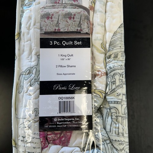 Virah Bella - Paris Love KING - Lightweight Reversible Quilt w/ Pillow Shams - Picture 3 of 6