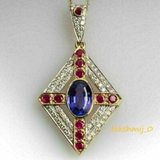 2.15CT Oval Cut Tanzanite Unique Jewelry Pendant Woman's 14K Yellow Gold Finish