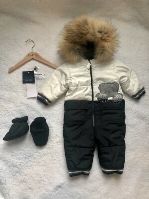 LAPIN HOUSE Baby Winter Romper Snowsuit with Fur Lined Hood 6-9 Months