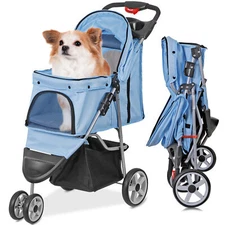 3 Wheels Pet Stroller Jogger for Dogs and Cats for Small Medium Dogs Cats Blue