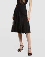 $1870 Alberta Ferretti Women's Black Lace-Godet Organic Skirt Size IT 40 / US 4