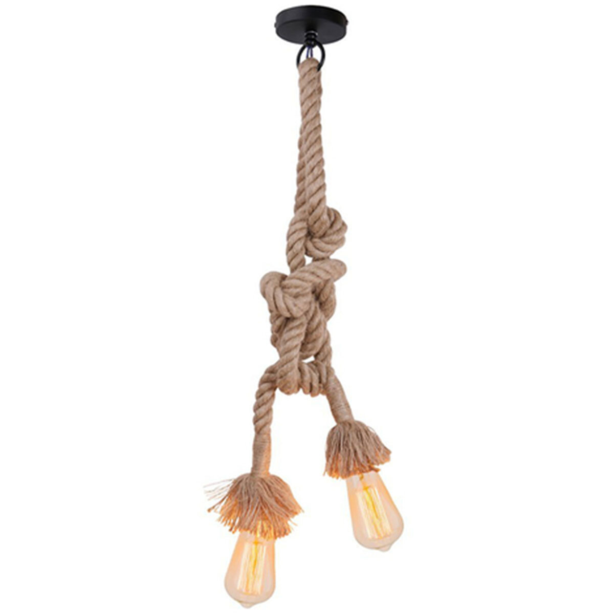 Portalámparas Araña Techo De Cuerda Doble E27 Edison Colgante Nudo Vintage