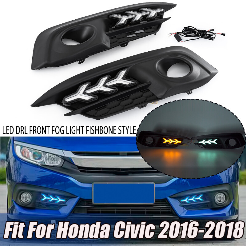LED Daytime Running Lights With Turn Signal – Fog Lamp Covers For Honda Civic 2016-2021 (US Models)