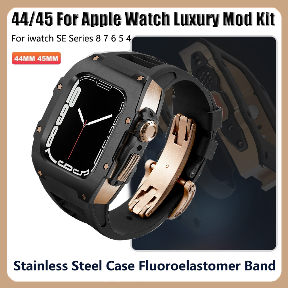 Stainless Steel Case Fluororubber Band Set For Apple Watch Series 