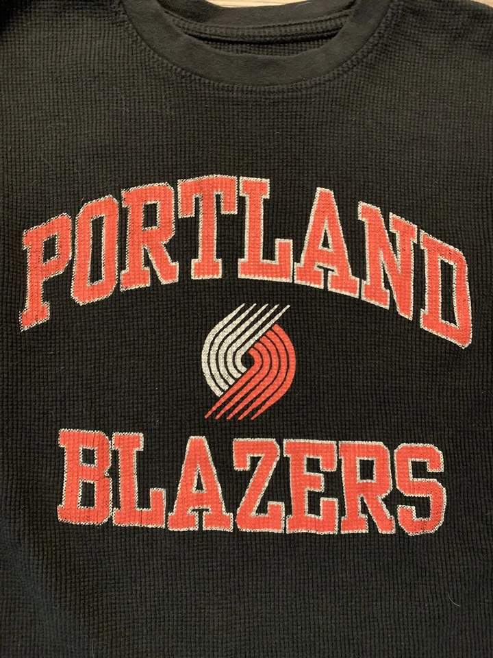 Vintage Portland Trail Blazers NBA Thermal Shirt XL Youth Boys XL Black Graphic - Image 3 of 4