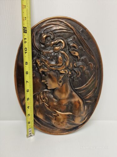 VTG Cast Metal Wall Plaque Woman With Copper Wash, Victorian 13.5" x 10", Heavy - Picture 5 of 8