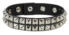 Silver Double Studded Arm Band Genuine Leather 3 Snap Adjustable 