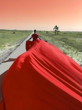 Red Extra long Dress For Photography