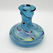Sahara Smoke Company Iridescent Blue Glass Swirl Hookah Vase 5”