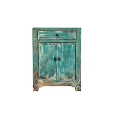 Distressed Turquoise Aqua Blue Small Cabinet End Table Nightstand ws4326