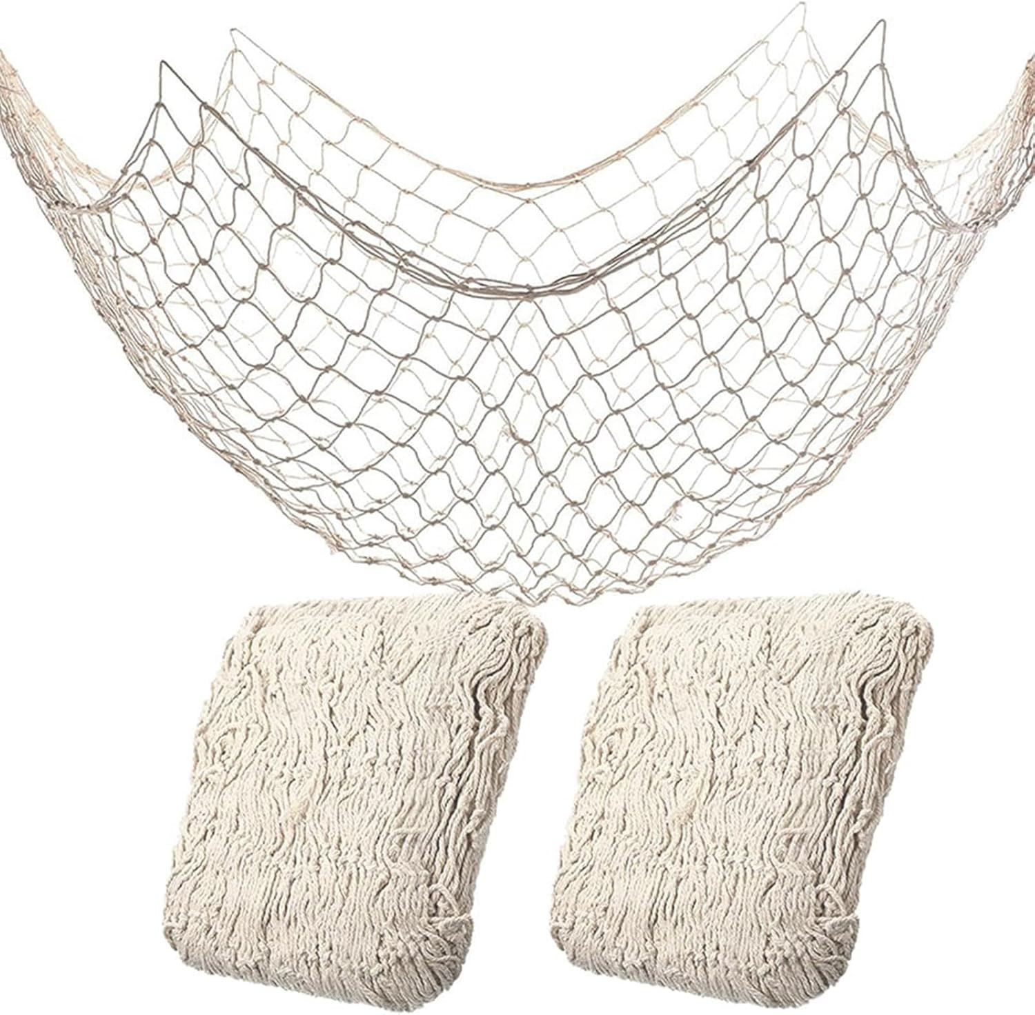 2 Pack Fish Net Decorations for Party,Natural Cotton Hawaiian Party Fishing Net