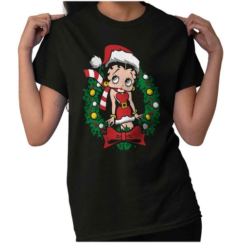 Camiseta Betty Boop Santa Navidad Navidad Guirnalda Mujer Gráfica Cuello Redondo - Imagen 1 de 9