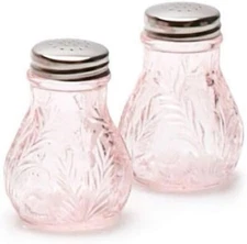 Salt & Pepper Shaker Set - Inverted Thistle Pattern - Pink Glass - Mosser USA
