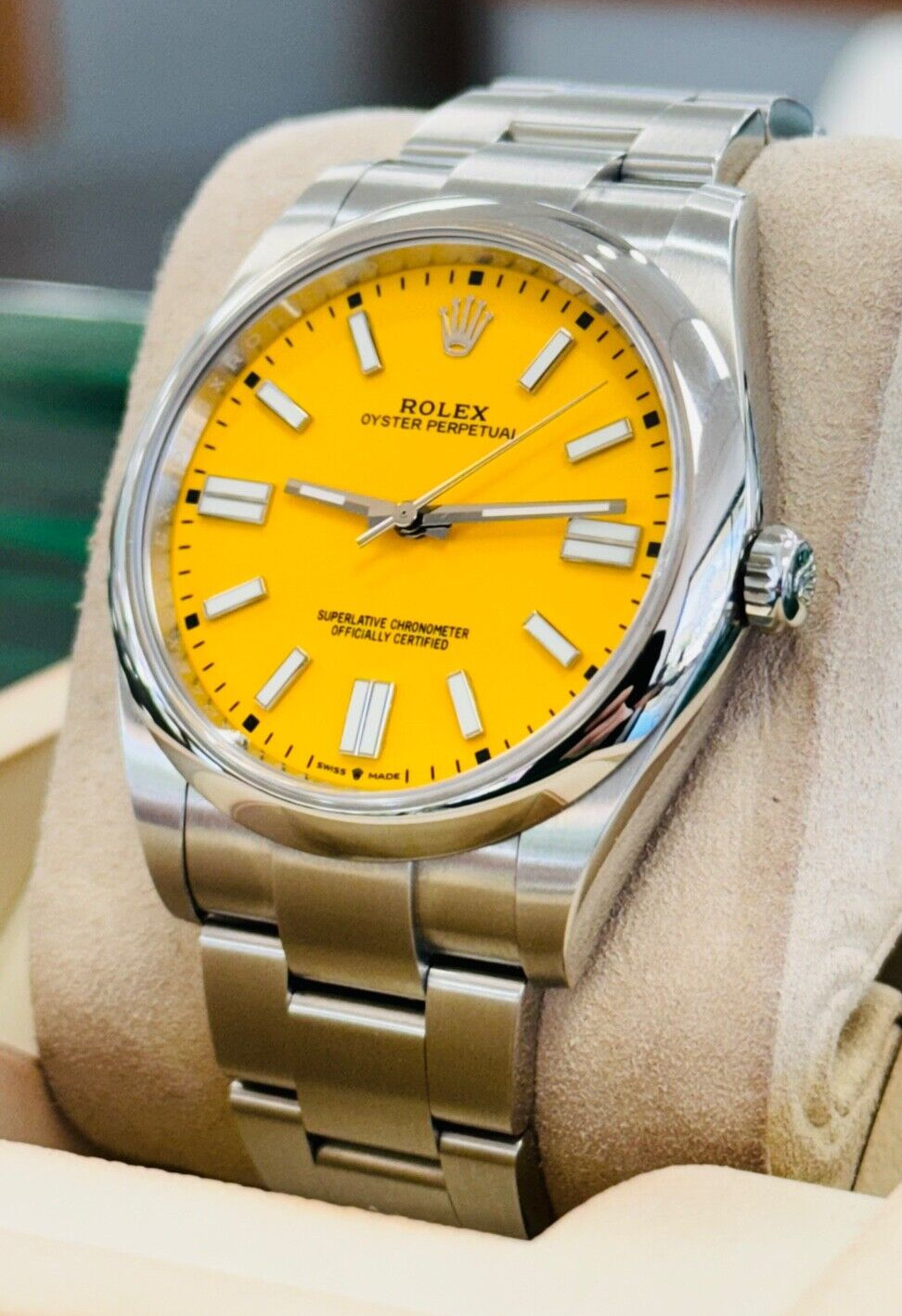 Rolex Oyster Perpetual 124300 41 Custom Yellow Dial Watch Box/Papers MINT image 4