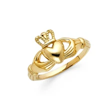 Ioka - 14K Solid Yellow Gold Claddagh Heart Ring
