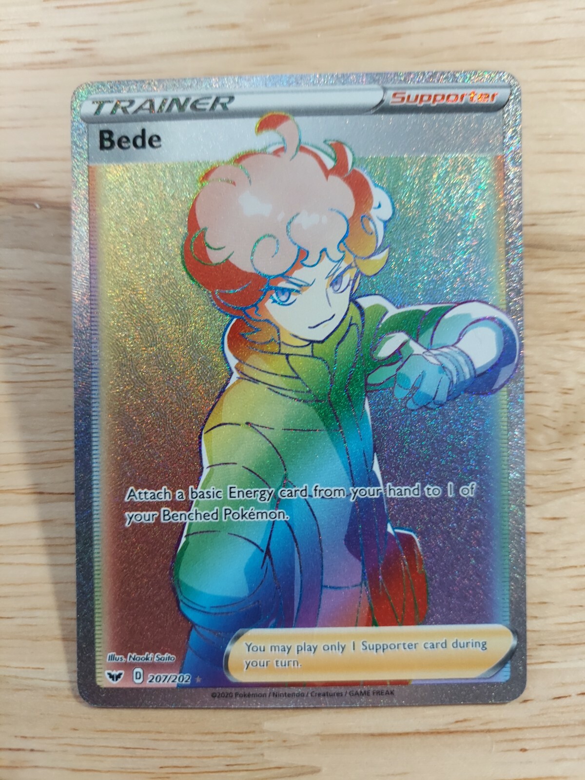 Bede 207/202 Sword & Shield NM Full Art Secret Rainbow Rare Pokemon Card