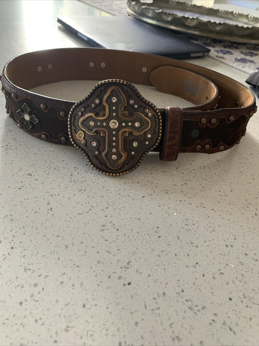 Justin Palazzo Belt Brown Bling Rhinestone Leather Belt Size 