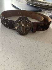 Justin Palazzo Belt Brown Bling Rhinestone Leather Belt Size 34 C20783