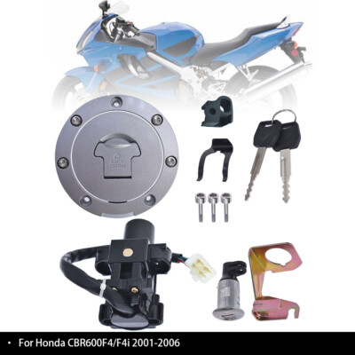 Ignition Switch Fuel Gas Cap Seat Lock Key Set For 2001-2006 Honda CBR600F4/F4i