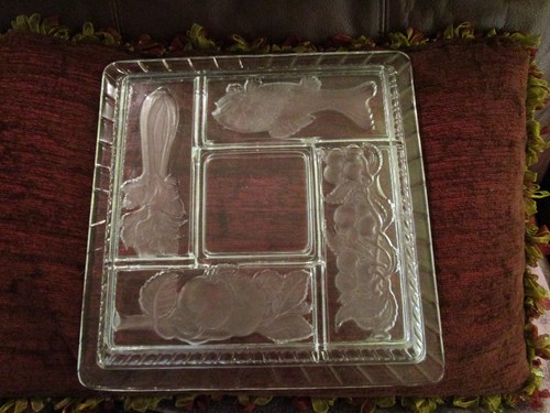 Glass Divided Relish Tray Plate Dish Indiana Glass Intaglio Clear/Frosted L@@K! - 第 6/6 張圖片