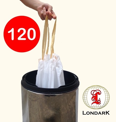 120 Drawstring Bin Liners Refuse Waste Sack bag (Medium: 70cm x 55cm) White - 第 1/5 張圖片