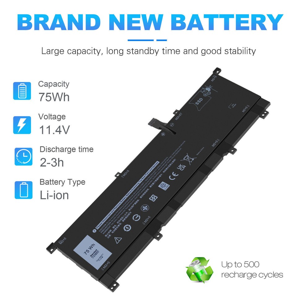 8N0T7 Batteria Per DELL XPS 15 9575 Precision 5530 2-in-1 – 11.4V 75Wh - 2