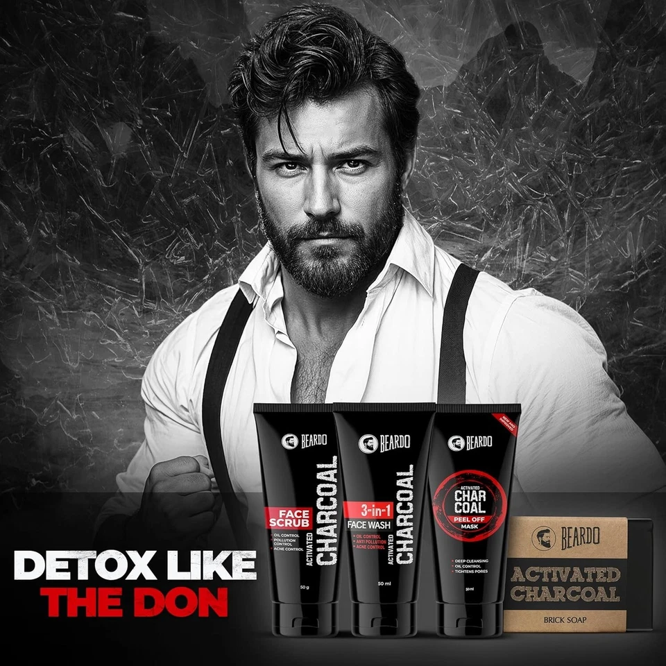 Beardo Charcoal 4-in-1 Gift Set for Men | Facewash Scrub Mask Soap | Free Ship - Image 2 of 4
