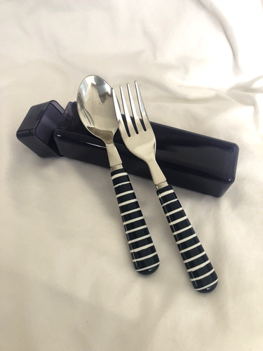 Pottery Barn Kinder Utensilien & Tragetasche Set gestreift marineblau neu mit Etikett - Bild 1 von 2