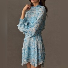 NWT Size XL - By Anthropologie Long-Sleeve Backless Sheer Ruffle Mini Dress