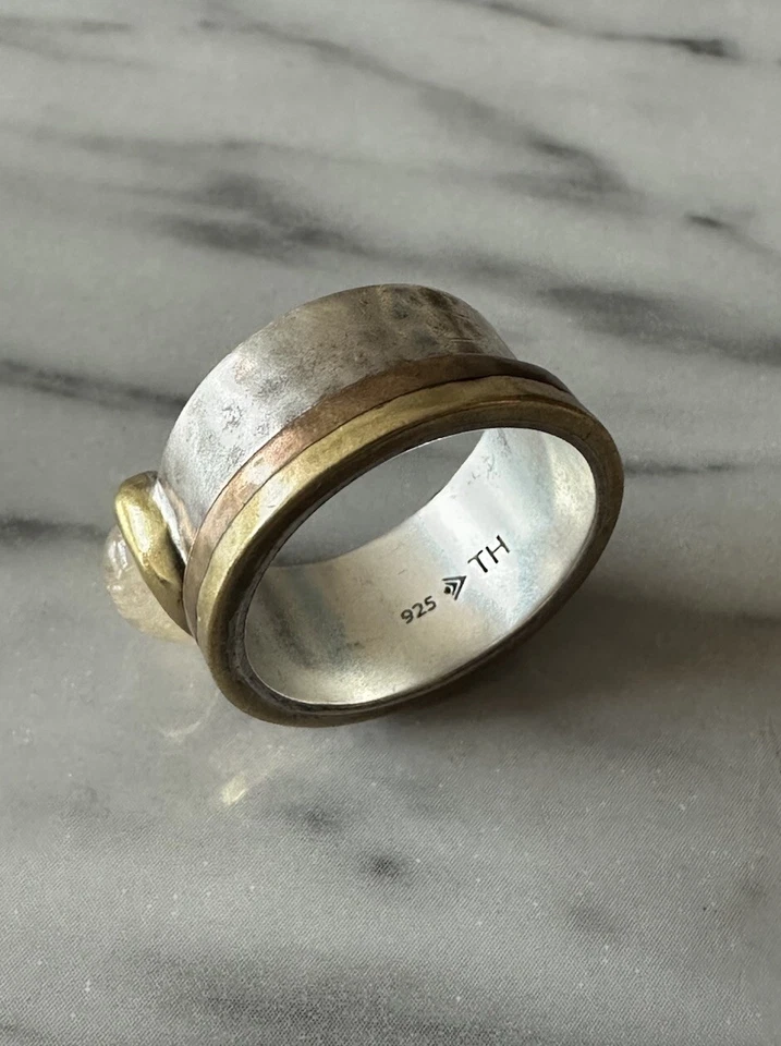 925 Three Tone Mixed Metal Silpada Ring - Silver Brass Copper Citrine Foto 2 de 4