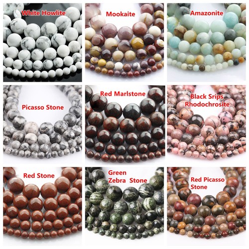 1 Strand Natural Stone Gemstone Rock Round Beads Lot 4mm 6mm 8mm 10mm 12mm - Picture 2 of 52