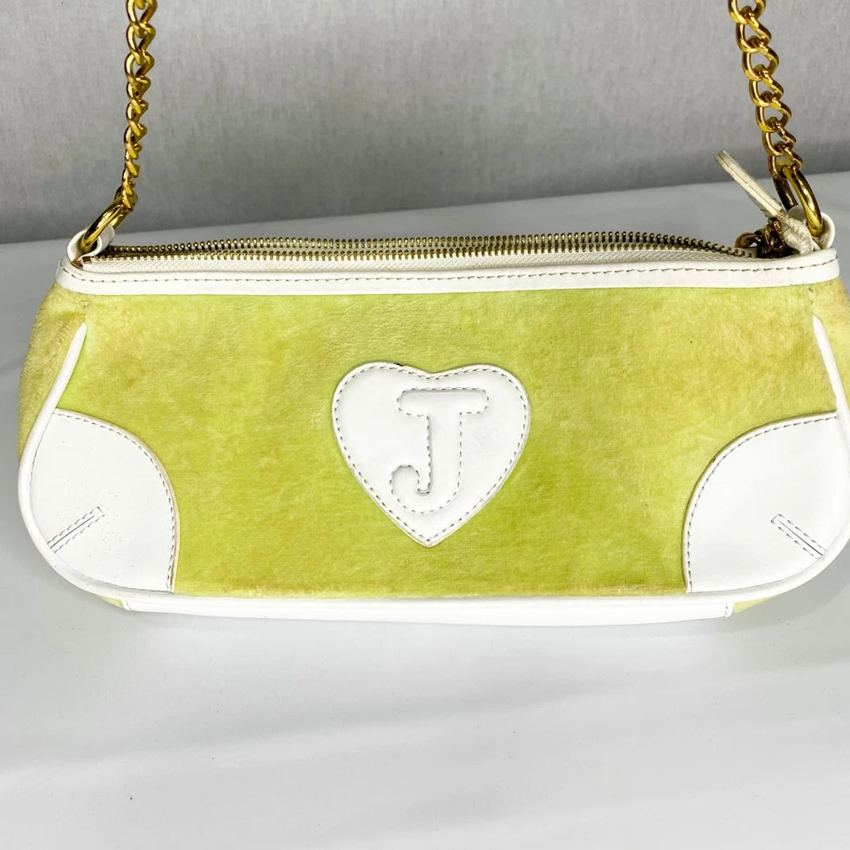 Juicy Couture rare y2k Shoulder Bag Green velour Leather Terry Fabric Baguette S - Image 2 of 4