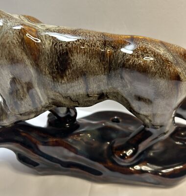 MCM Vintage Pottery Tiger Leopard Brown Swirl Glaze Figurine MCM Vintage Pottery Tiger Leopard Brown Swirl Glaze Figurine