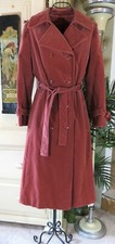 Drizzle Vintage 70's Trench Coat Peach Velvet Double Breasted Belted Glam Chic 4