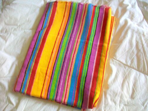 Vintage Multi Color Rainbow Textured Cotton Stripe Fabric 61" x 46" - Picture 2 of 4